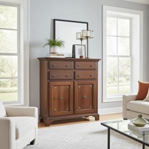 Credenza vintage con lastronatura in noce