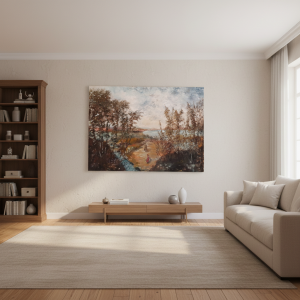 Grande quadro dipinto raffigurante un paesaggio Veneto