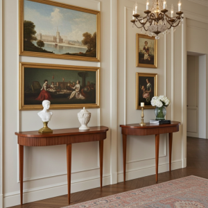 Coppia consolle in legno con 2 cassetti scanalati