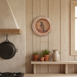 Piatto in legno antico dipinto a mano su formella