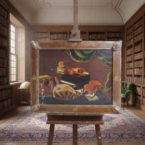 Quadro vintage copia pittore Accardi strumenti musicali
