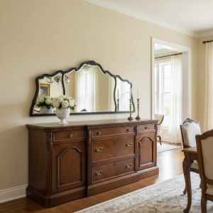 Vintage mirror with shaped carved wooden frame from the 60s
