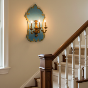 Applique vintage in legno intagliato e dipinta