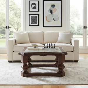 Tavolino quadrato in legno massello con piano in onice