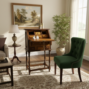 Scrivania ribaltina con cassetti vintage