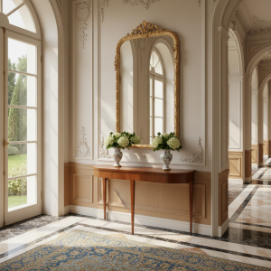 Consolle in legno con 2 cassetti scanalati