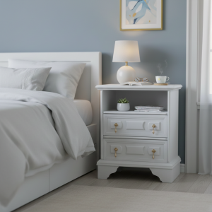 Comodino style bianco oro shabby chic